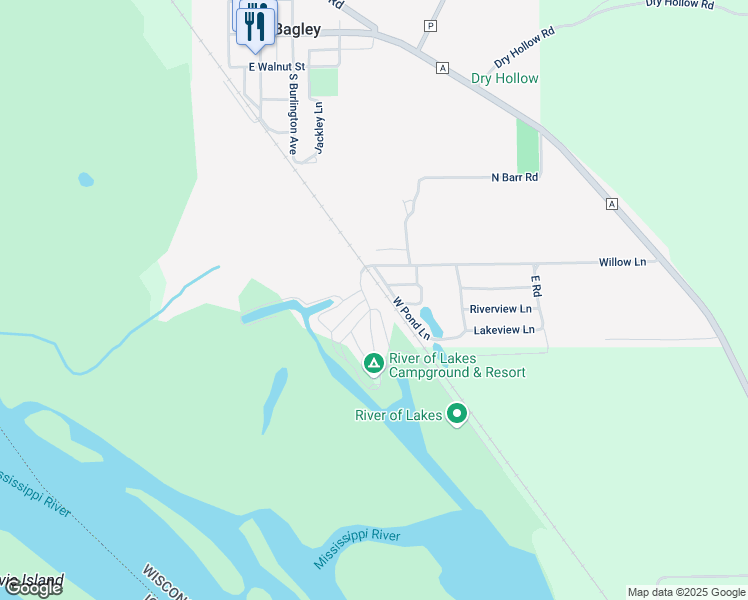 map of restaurants, bars, coffee shops, grocery stores, and more near 107 Packer Drive in Bagley