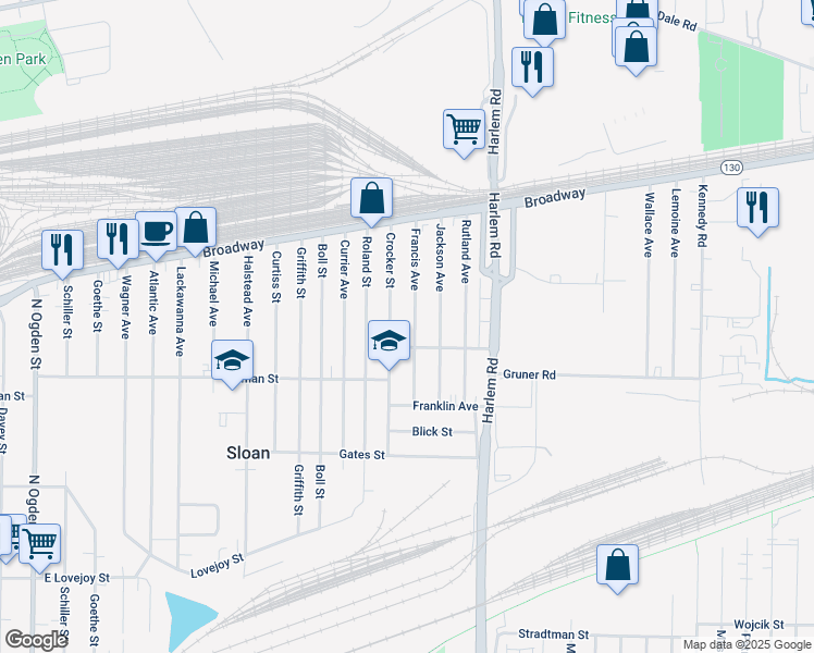 map of restaurants, bars, coffee shops, grocery stores, and more near 82 Francis Ave in Buffalo