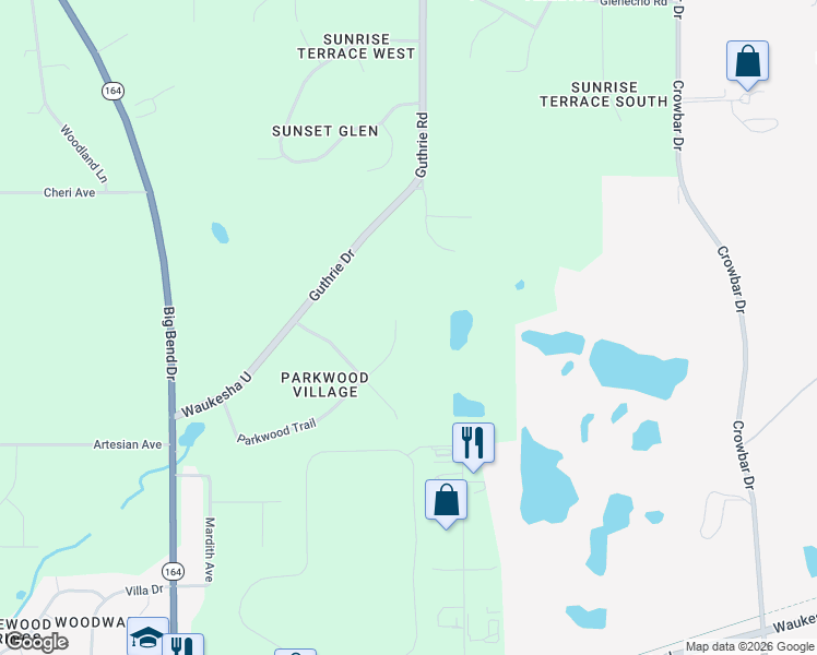 map of restaurants, bars, coffee shops, grocery stores, and more near W225S8120 Parkwood Trail in Big Bend