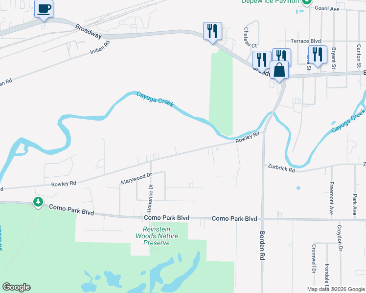 map of restaurants, bars, coffee shops, grocery stores, and more near 510 Rowley Rd in Depew