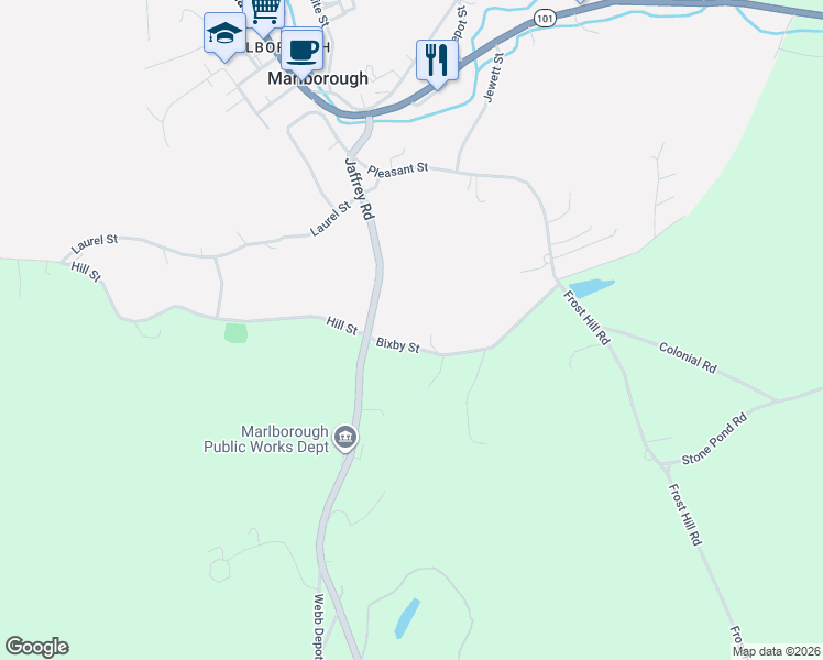 map of restaurants, bars, coffee shops, grocery stores, and more near 16 Bixby Street in Marlborough