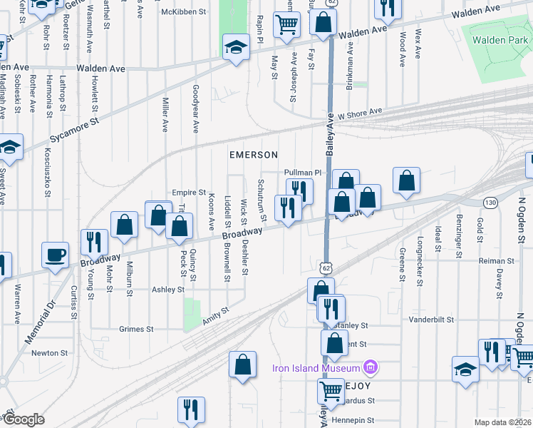 map of restaurants, bars, coffee shops, grocery stores, and more near 15 Schutrum Street in Buffalo