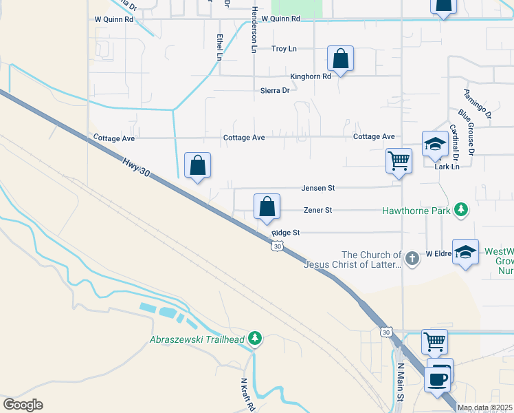 map of restaurants, bars, coffee shops, grocery stores, and more near 1566 Zener Street in Pocatello