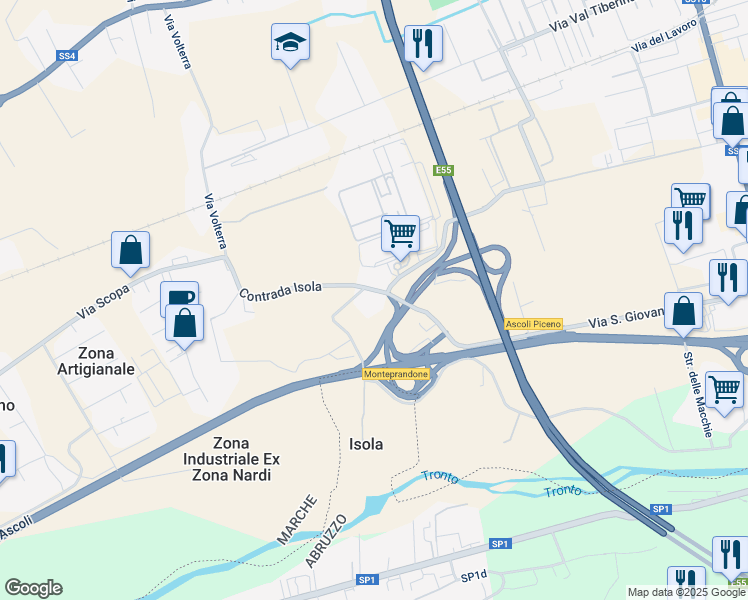 map of restaurants, bars, coffee shops, grocery stores, and more near 14 Contrada Isola in Provincia di Ascoli Piceno