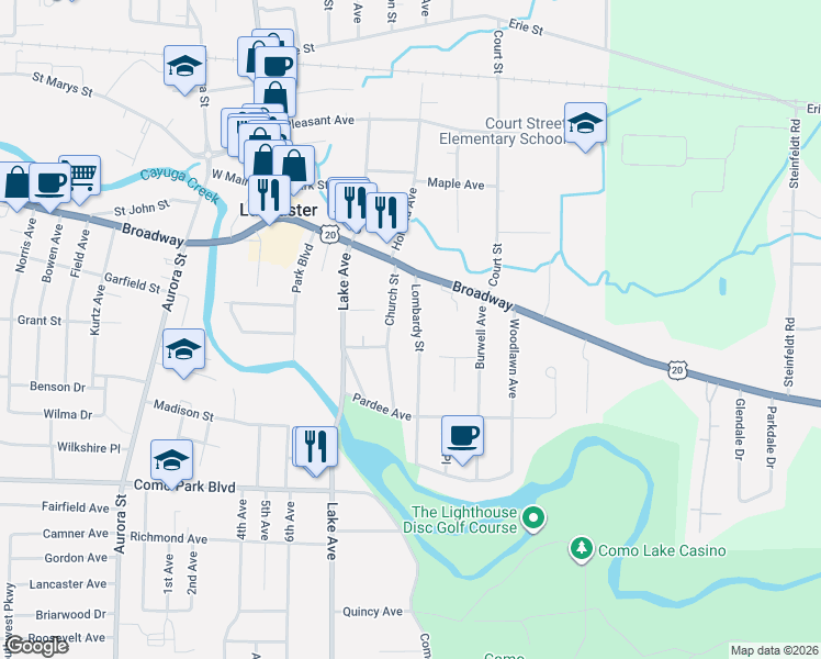 map of restaurants, bars, coffee shops, grocery stores, and more near 28 Lombardy Street in Lancaster