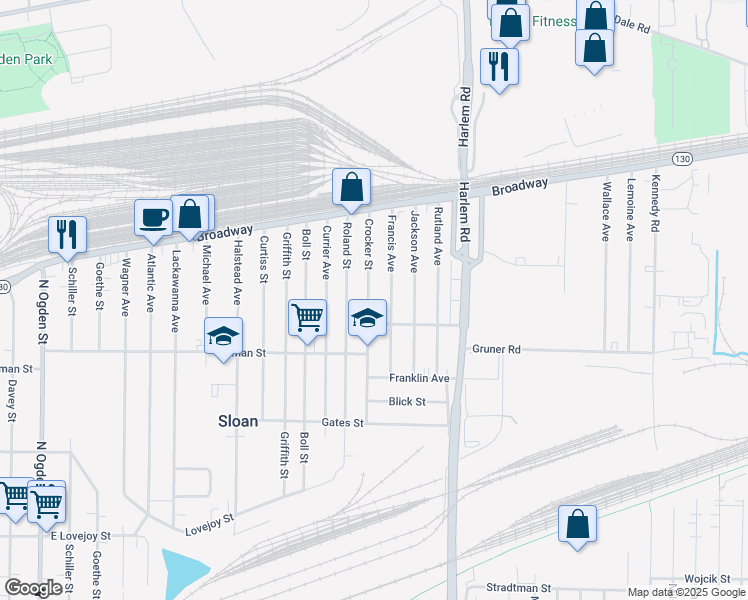 map of restaurants, bars, coffee shops, grocery stores, and more near 82 Francis Avenue in Buffalo