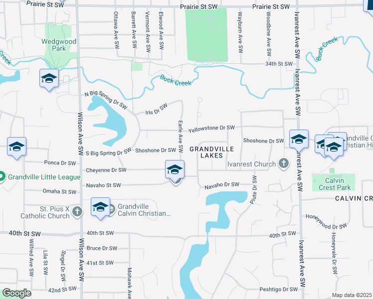 map of restaurants, bars, coffee shops, grocery stores, and more near 3718 Earle Avenue Southwest in Grandville