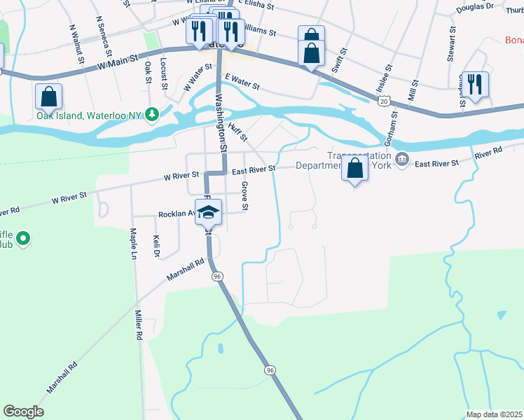 map of restaurants, bars, coffee shops, grocery stores, and more near 29 Grove St in Waterloo
