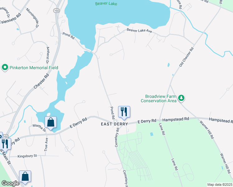 map of restaurants, bars, coffee shops, grocery stores, and more near 99 Shepard Road in Derry