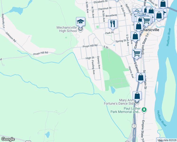 map of restaurants, bars, coffee shops, grocery stores, and more near 5 Grand Avenue in Mechanicville