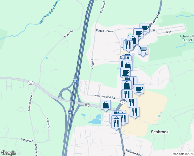 map of restaurants, bars, coffee shops, grocery stores, and more near 24 Foggs Lane in Seabrook