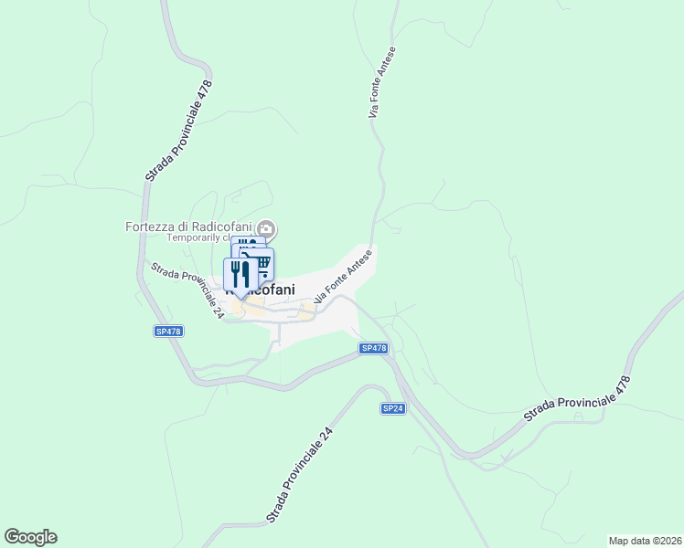 map of restaurants, bars, coffee shops, grocery stores, and more near 15 Via Fonte Antese in Radicofani