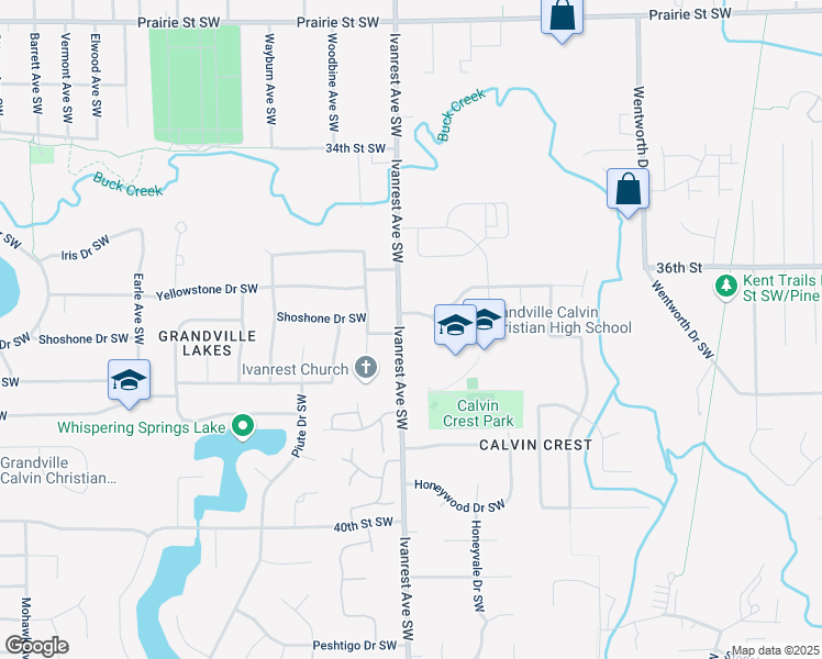 map of restaurants, bars, coffee shops, grocery stores, and more near 3710 Ivanrest Avenue Southwest in Grandville
