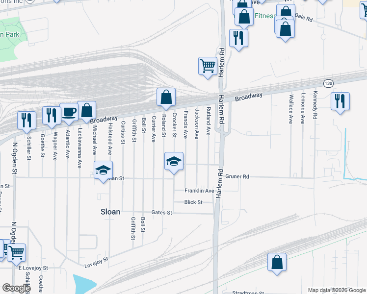 map of restaurants, bars, coffee shops, grocery stores, and more near 82 Francis Avenue in Buffalo