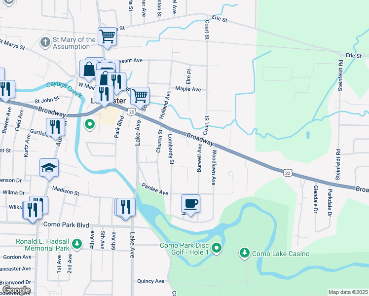 map of restaurants, bars, coffee shops, grocery stores, and more near 27 Burwell Avenue in Lancaster