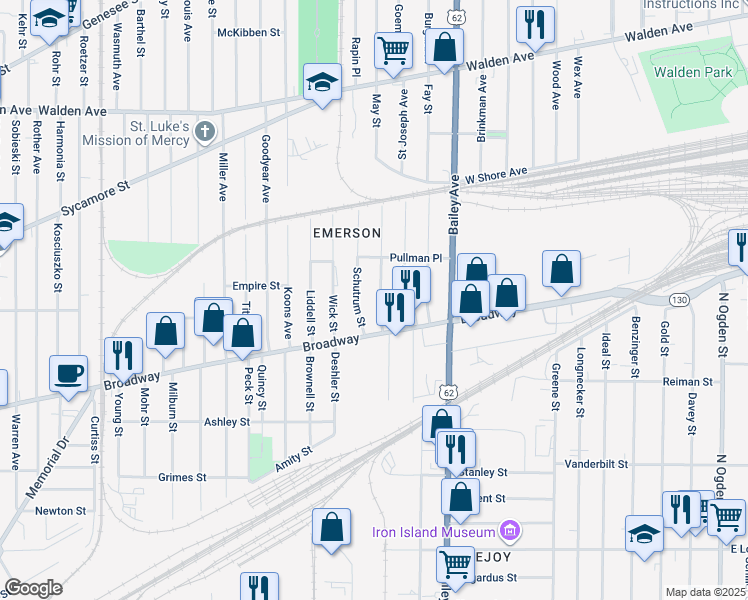 map of restaurants, bars, coffee shops, grocery stores, and more near 15 Schutrum Street in Buffalo
