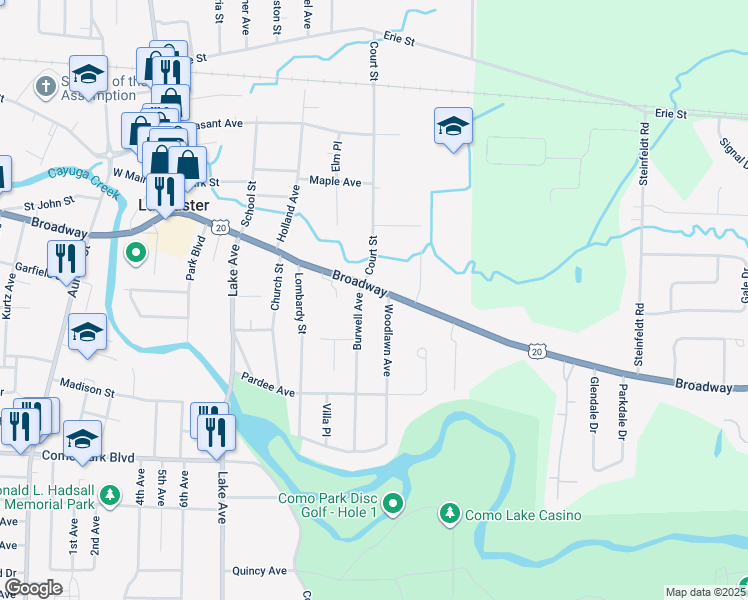 map of restaurants, bars, coffee shops, grocery stores, and more near 19 Woodlawn Avenue in Lancaster