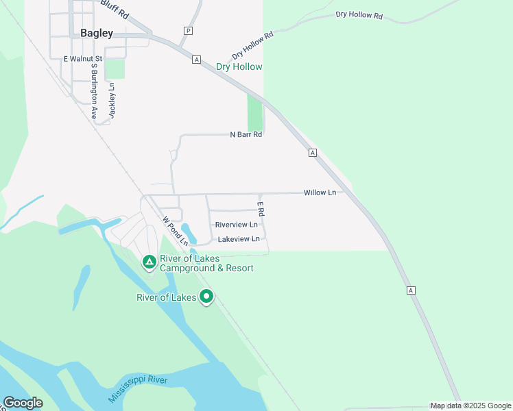 map of restaurants, bars, coffee shops, grocery stores, and more near 395 Riverview Lane in Bagley
