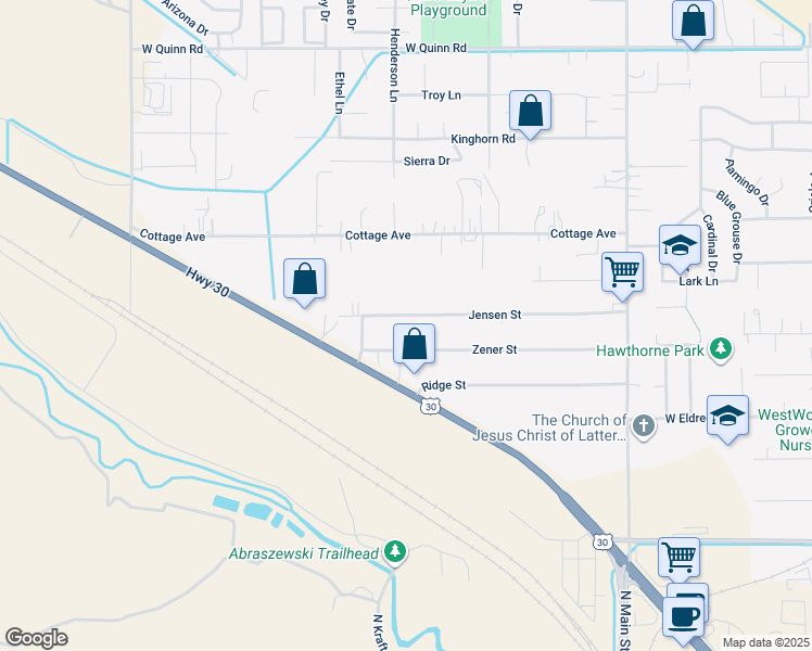 map of restaurants, bars, coffee shops, grocery stores, and more near 1566 Zener Street in Pocatello