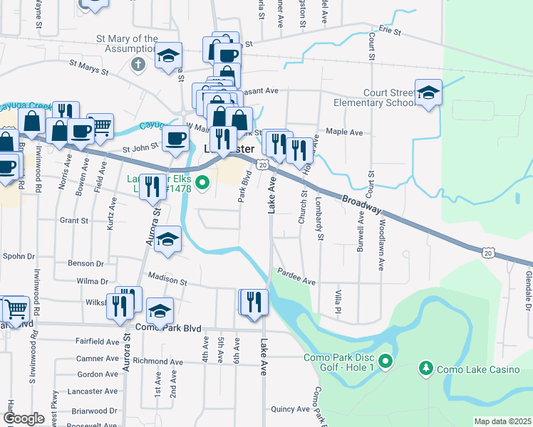 map of restaurants, bars, coffee shops, grocery stores, and more near 43 Lake Avenue in Lancaster