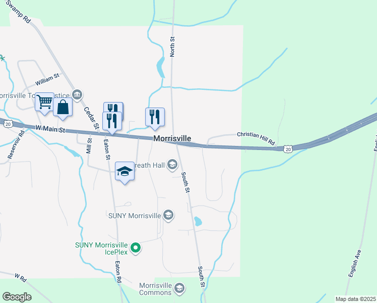 map of restaurants, bars, coffee shops, grocery stores, and more near 122 East Main Street in Waterville