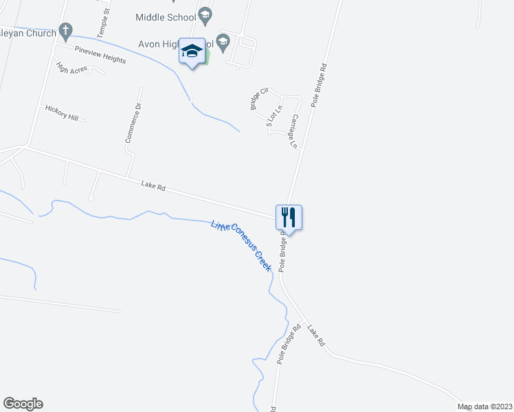 map of restaurants, bars, coffee shops, grocery stores, and more near 170 Lake Road in Avon