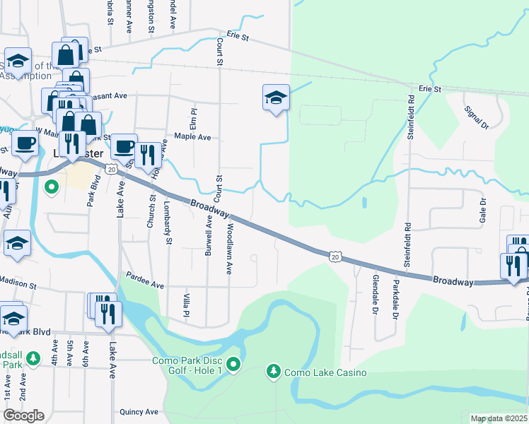 map of restaurants, bars, coffee shops, grocery stores, and more near 19 Washington Street in Lancaster
