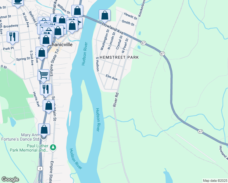 map of restaurants, bars, coffee shops, grocery stores, and more near 170 North Pearl Street in Mechanicville