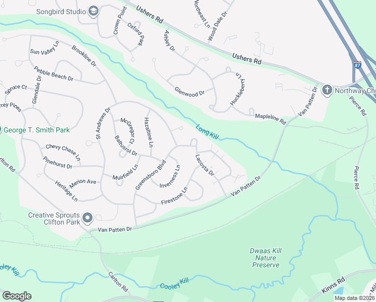 map of restaurants, bars, coffee shops, grocery stores, and more near 22 La Costa Court in Saratoga County