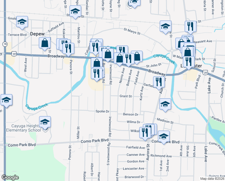 map of restaurants, bars, coffee shops, grocery stores, and more near 56 Norris Avenue in Lancaster