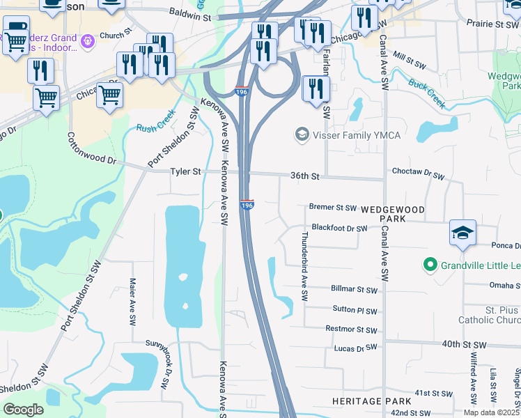 map of restaurants, bars, coffee shops, grocery stores, and more near 4685 Orchard Court in Grandville