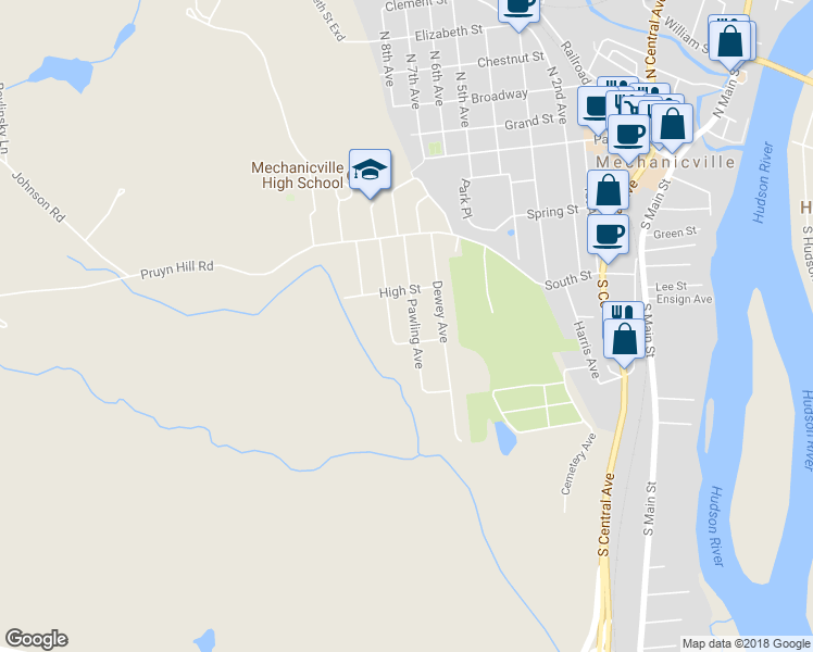 map of restaurants, bars, coffee shops, grocery stores, and more near 37 Pawling Avenue in Mechanicville