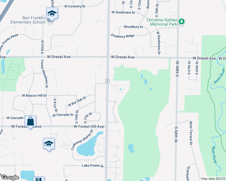 map of restaurants, bars, coffee shops, grocery stores, and more near 7605 West Norwood Lane in Franklin