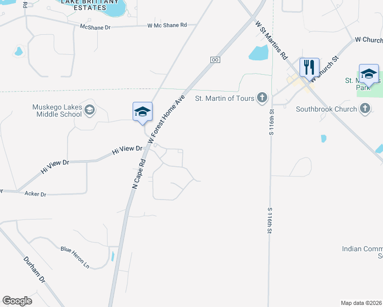 map of restaurants, bars, coffee shops, grocery stores, and more near 12060 West Jefferson Terrace in Franklin