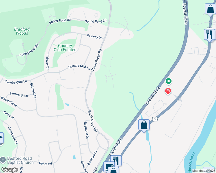map of restaurants, bars, coffee shops, grocery stores, and more near 8 Dumpling Way in Merrimack