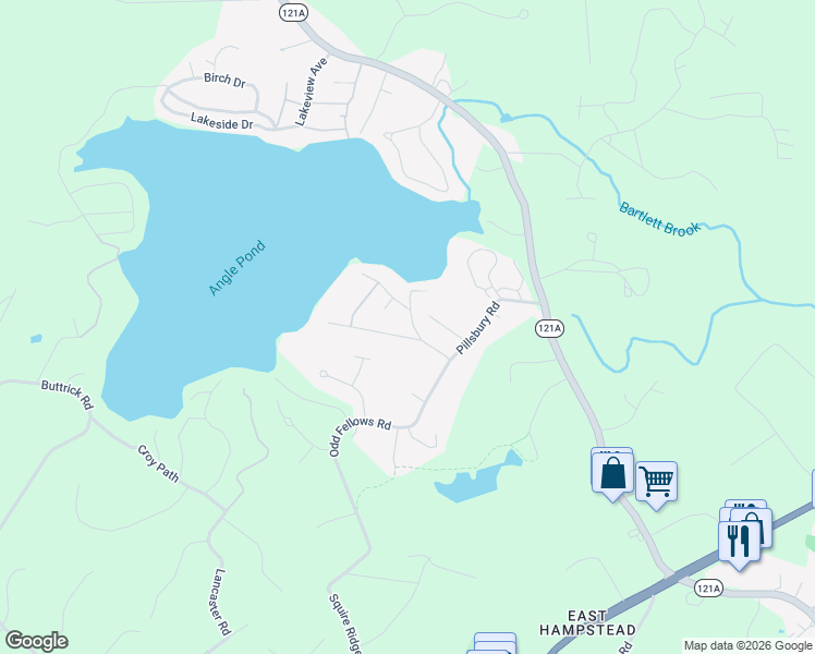 map of restaurants, bars, coffee shops, grocery stores, and more near 35 Pillsbury Road in Sandown