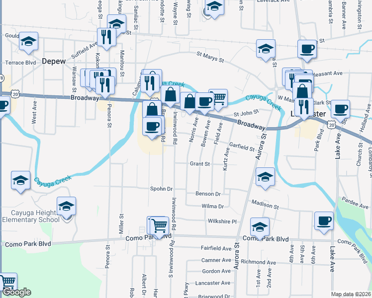 map of restaurants, bars, coffee shops, grocery stores, and more near 56 Norris Avenue in Lancaster
