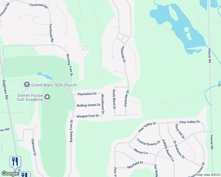 map of restaurants, bars, coffee shops, grocery stores, and more near 6236 Knob Bend Drive in Grand Blanc