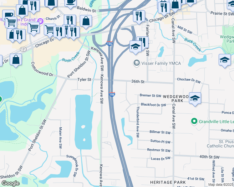 map of restaurants, bars, coffee shops, grocery stores, and more near 4685 Orchard Court in Grandville