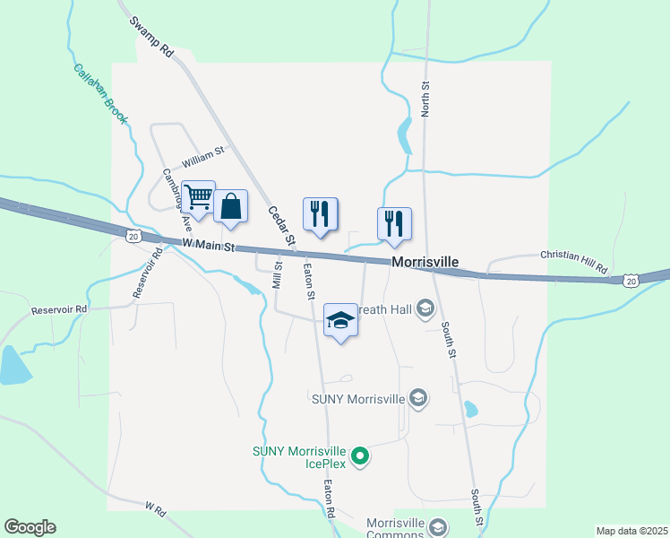 map of restaurants, bars, coffee shops, grocery stores, and more near 14 East Main Street in Eaton