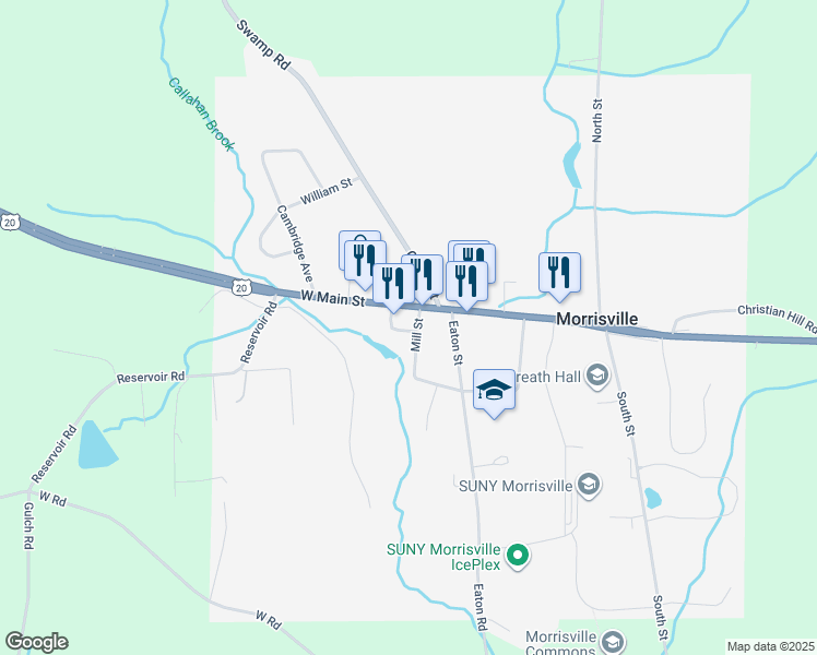 map of restaurants, bars, coffee shops, grocery stores, and more near 37 West Main Street in Morrisville