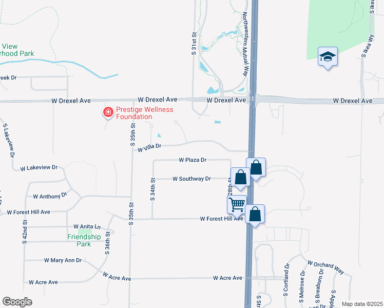 map of restaurants, bars, coffee shops, grocery stores, and more near 3120 West Plaza Drive in Franklin