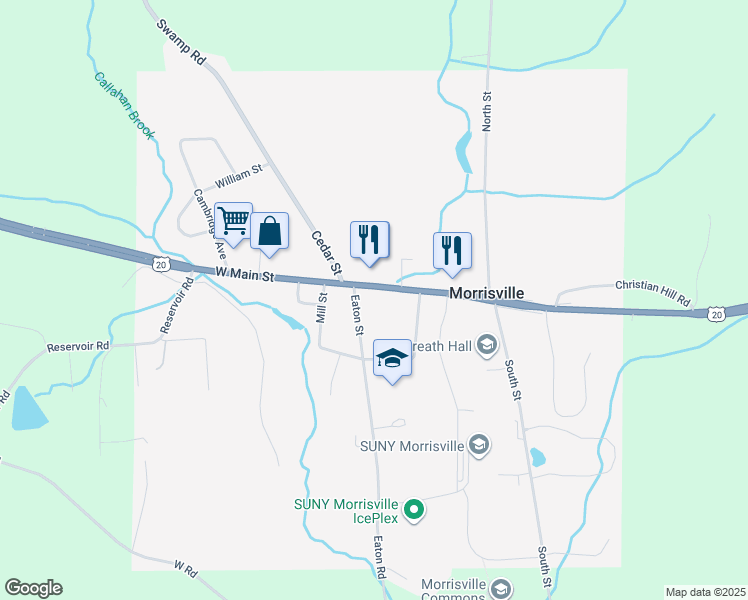 map of restaurants, bars, coffee shops, grocery stores, and more near 14 East Main Street in Eaton