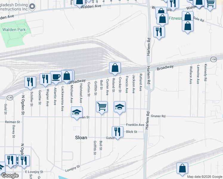 map of restaurants, bars, coffee shops, grocery stores, and more near 231 Roland Street in Buffalo