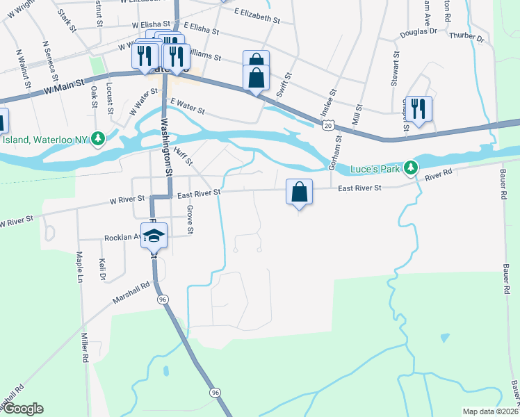 map of restaurants, bars, coffee shops, grocery stores, and more near 3 Brookside Dr in Waterloo