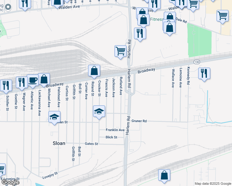 map of restaurants, bars, coffee shops, grocery stores, and more near 133 Jackson Avenue in Buffalo