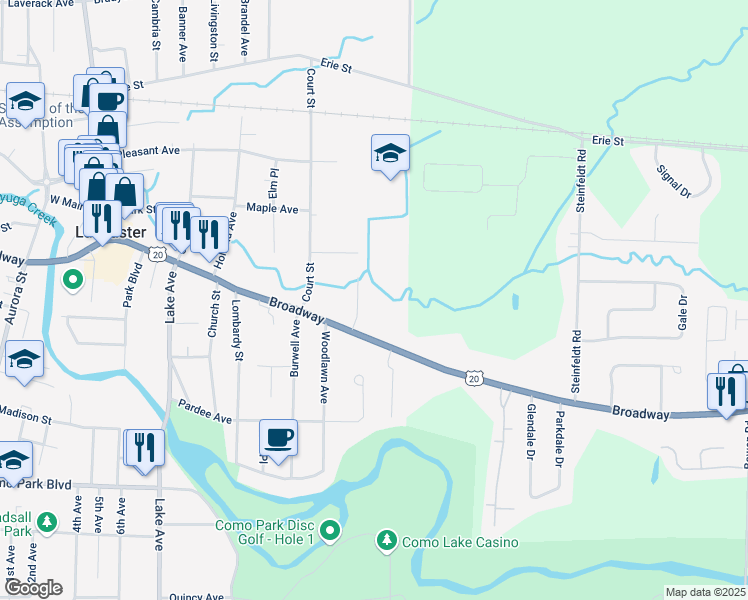 map of restaurants, bars, coffee shops, grocery stores, and more near 19 Washington Street in Lancaster