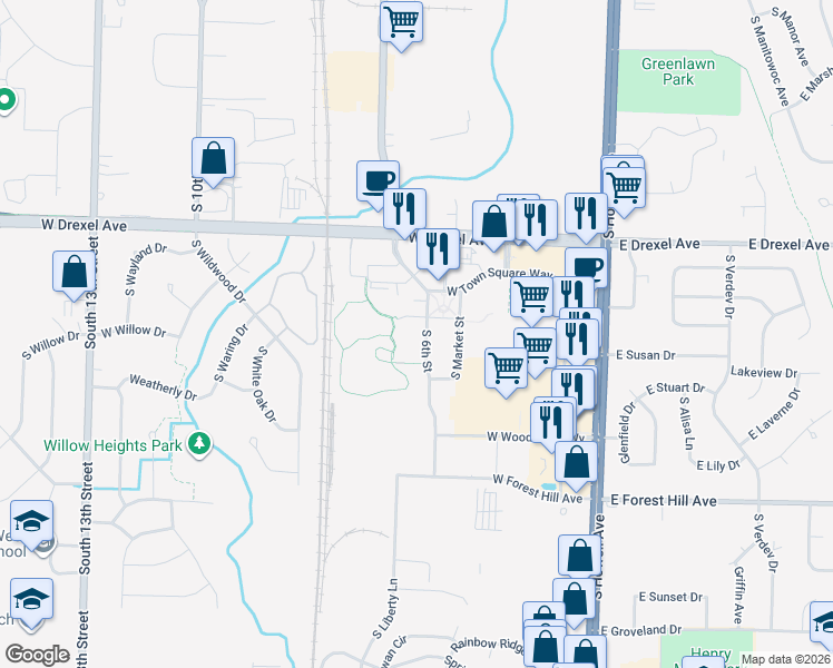 map of restaurants, bars, coffee shops, grocery stores, and more near in Oak Creek