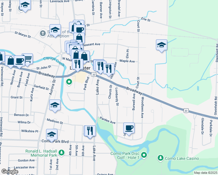 map of restaurants, bars, coffee shops, grocery stores, and more near 9 Church Street in Lancaster