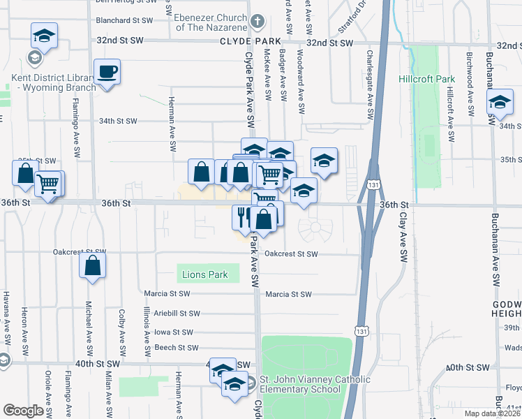 map of restaurants, bars, coffee shops, grocery stores, and more near in Wyoming